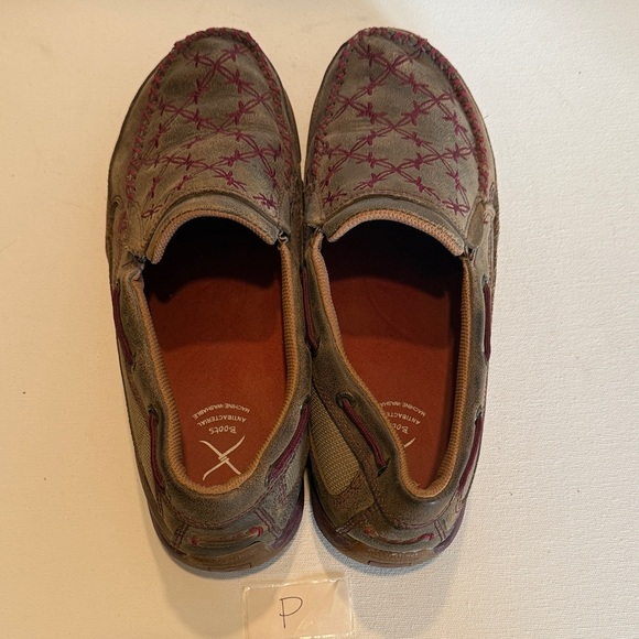 Twisted X Olive Suede Slip-On Loafers with Burgundy Stitching - Picture 3 of 4